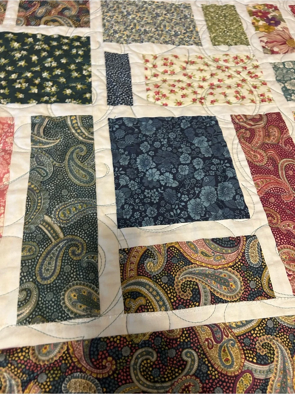 ONE OF A KIND - HANDCRAFTED Paisy &  Floral Quilt - Multicolor